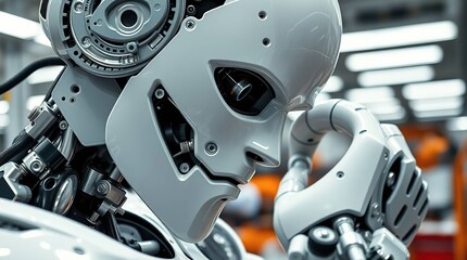 Thinking Robot in Factory.