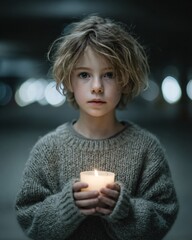 Young Boy Holding a Candle Innocence, Hope, and the Light Within