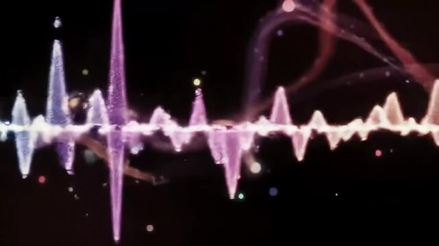 A multicolored waveform against a black background with scattered dots resembling an audio visualization