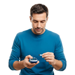 Man checking his blood sugar level with glucometer