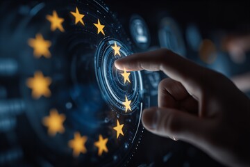 Digital interaction with stars representing European Union symbols in a technology-driven environment at night