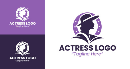 Elegant Actress Logo in Purple for Feminine Branding and Creative Design
