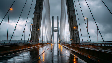 Obraz premium Driving Perspective on a Modern Suspension Bridge