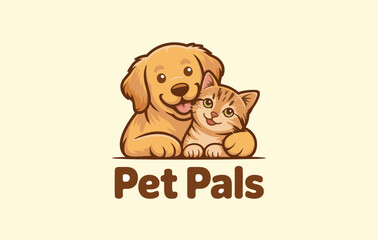 Cute pets dog and cat playfull cartoon vector icon illustration
