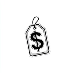Black and White Price Tag with Dollar Sign Illustration