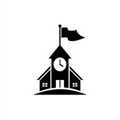 Black And White School Building Icon Illustration