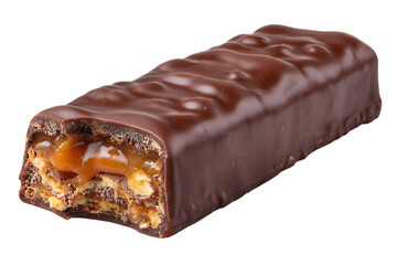Delicious chocolate bar with caramel and biscuit filling isolated on transparent background