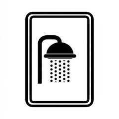 Black and White Shower Icon in Rectangular Frame