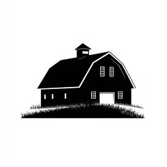 Black and White Silhouette of a Barn in a Field