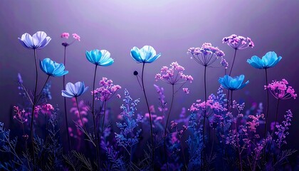 Firefly_Midnight teal and deep purple abstract watercolor with pale floral overlays