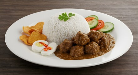 Beef Rendang with Rice, Traditional Indonesian Cuisine
