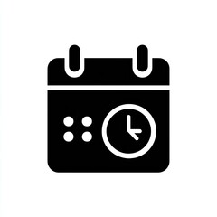 Black Calendar Icon with Clock: Simple Time Management Symbol