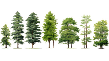 Set of Metasequoia Glyptostroboides Trees - Group of dawn redwood trees with lush green foliage on transparent background