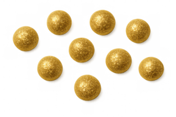 Nine glittering golden spheres arranged on a transparent background evoke a festive and celebratory atmosphere, perfect for holiday or special occasion designs