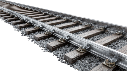 Ultra-Realistic Railway Track with Metal Texture on Transparent Background

