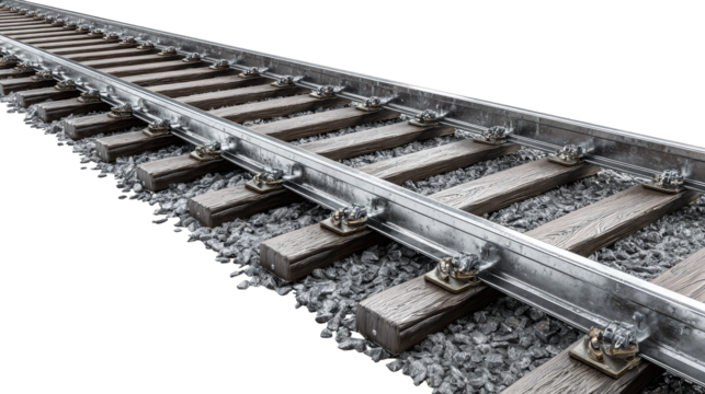 Ultra-Realistic Railway Track with Metal Texture on Transparent Background

