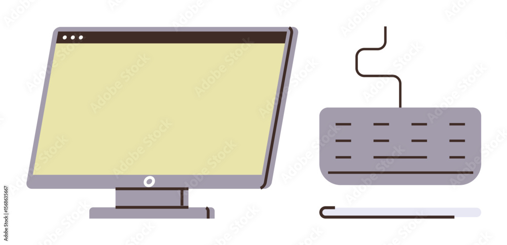 Aufkleber monitor with blank screen paired with a wired keyboard, showcasing modern workspace tools. ideal for