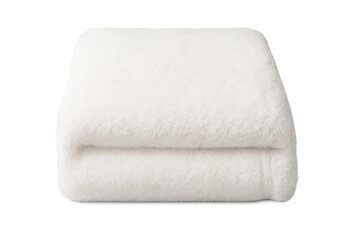 Plush white blanket folding gently, offering warmth and comfort against pristine backdrop, embodying winter tranquility and softness