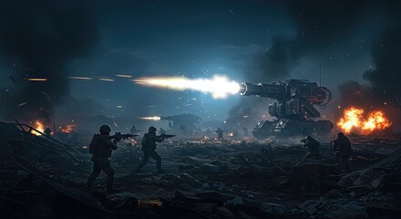Nighttime military futuristic battle