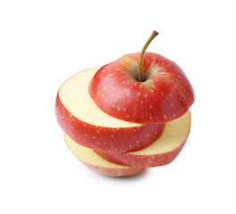Stack of fresh red apple slices isolated on white