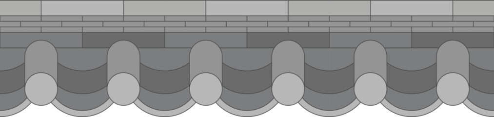 Flat Vector Illustration of Traditional Korean Roof Tile Pattern with Curved Eaves for Architecture and Heritage Design Template