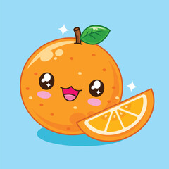 Cute kawaii orange fruit cartoon character vector illustration