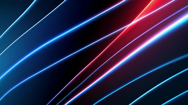 The gradient background is blue and red, with light and shadow on the left side of the screen. The lines in front have an abstract shape giving it a serse of technology