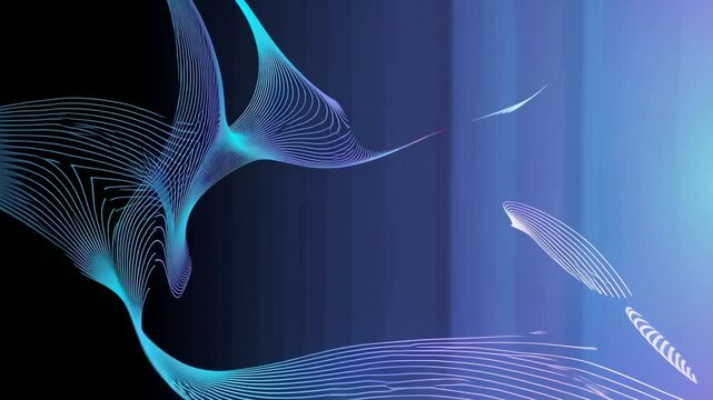 The gradient background is blue and red, with light and shadow on the left side of the screen. The lines in front have an abstract shape giving it a serse of technology