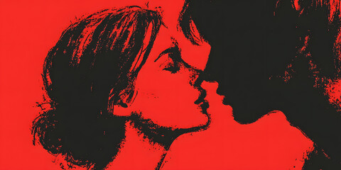 Passionate Embrace: A silhouetted couple in a fervent moment, sharing a tender kiss and embracing a feeling of love, affection, romance, and desire.