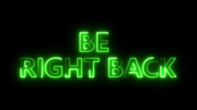cyan and yellow color glowing neon be right back text animation, Will be right back golden animated text background.
be right back screen, full HD, Glowing neon looping wiggling "Be right back"