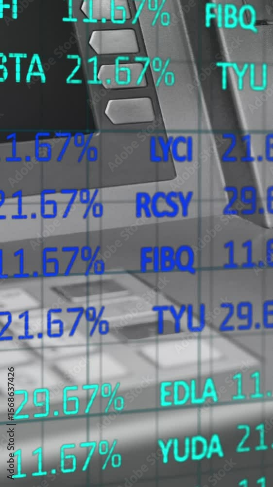 Poster animation of financial data processing over atm machine