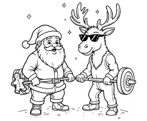 Santa Christmas Workout Coloring Page
