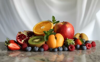 Digital illustration of a vibrant fruits on the surface and floor