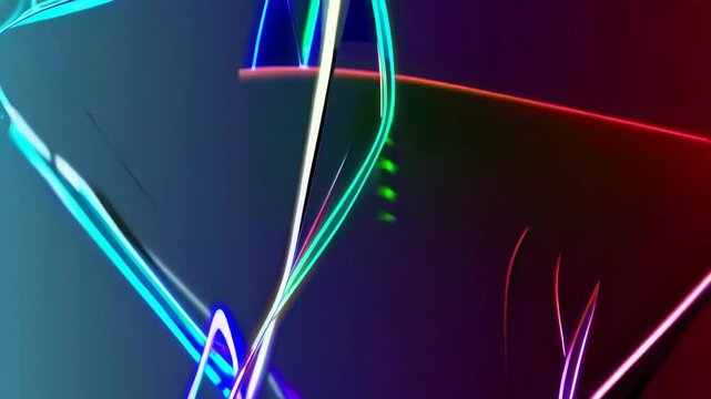 The gradient background is blue and red, with light and shadow on the left side of the screen. The lines in front have an abstract shape giving it a serse of technology