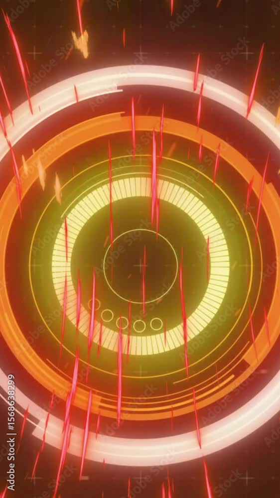 Poster animation of scope scanning with glowing red and yellow light trails in background