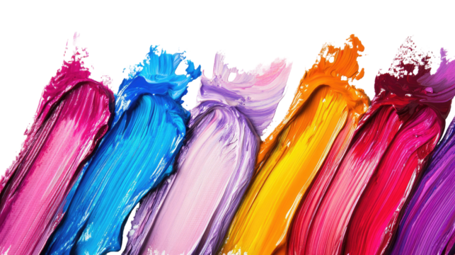 Vibrant Acrylic Paint Brushstrokes on Transparent Background

