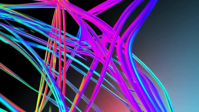 The gradient background is blue and red, with light and shadow on the left side of the screen. The lines in front have an abstract shape giving it a serse of technology