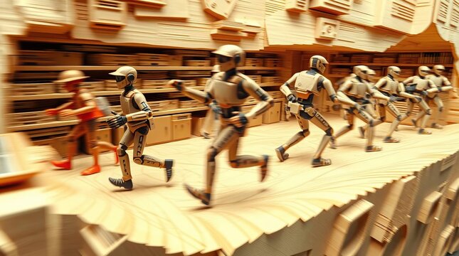 Wooden Robots Running.