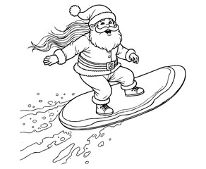 Santa Surfing Flying Christmas Coloring Page