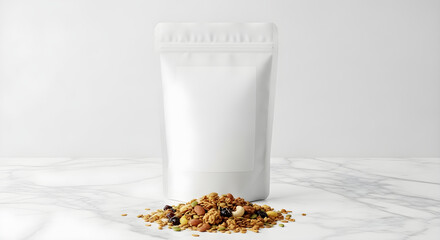 Granola packaging mockup on marble table