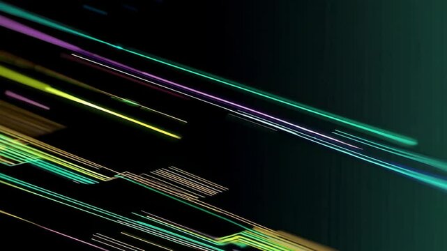 The gradient background is yellow and green, with light and shadow on the left side of the screen. The lines in front have an abstract shape giving it a serse of technology