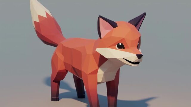 Animated Low Poly Fox Model Demonstrating Movement in a Stylized 3D Render Environment