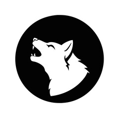 Stylized Silhouette of a Howling Wolf in a Black Circle Background