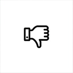Black and White Thumbs Down Icon on White Background