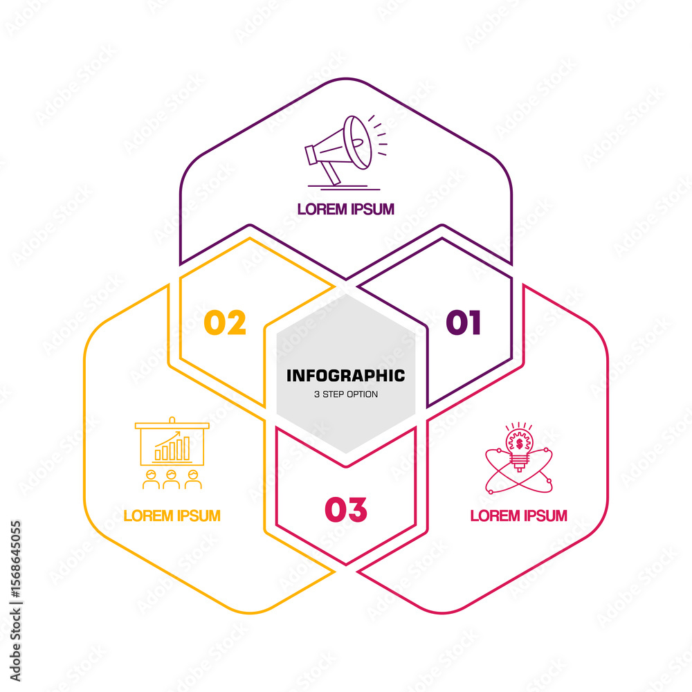 Poster venn diagram infographic chart template for business 3 step options, presentation with venn diagram 