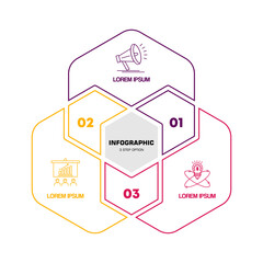 Venn diagram infographic chart template for business 3 step options, presentation with venn diagram elements vector illustration.