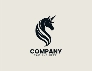 Obraz premium Elegant Unicorn Head Silhouette Mythical Magical Creature Vector Logo Design