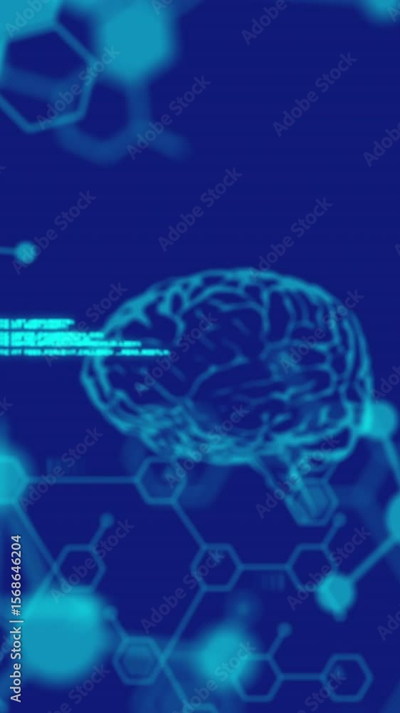 Aufkleber animation of digital brains medical data processing and information flowing on blue background