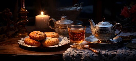 Fototapeta premium tea and kouign on a table,ai generative