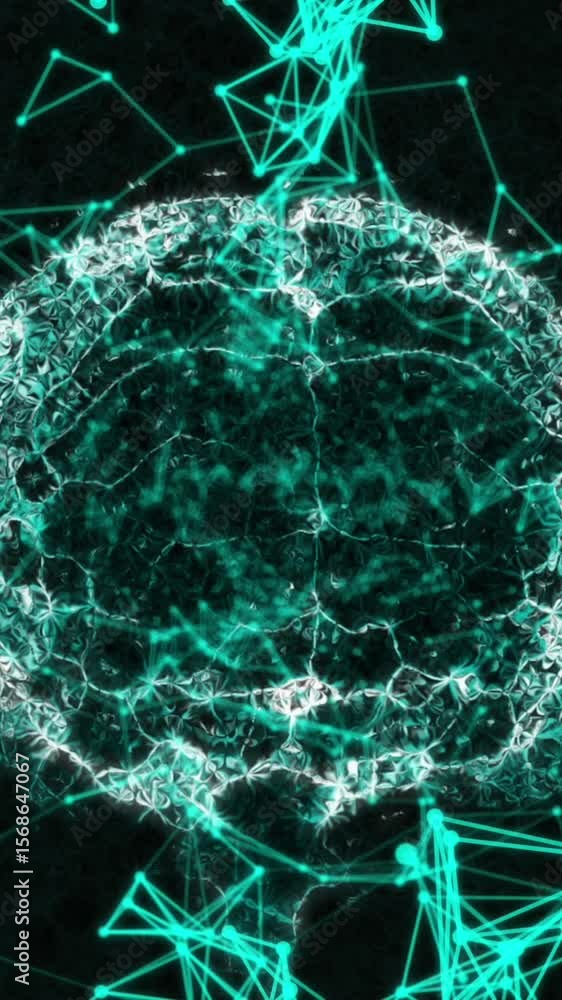 Poster animation of data processing and brain on black background